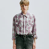 03s plaid western shirt purple