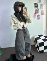ヒーター❤カーゴオーバーロングバンディングパンツ 🩶🖤🤎💚4COLOR