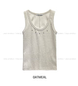 Teak stud cut ribbed sleeveless
