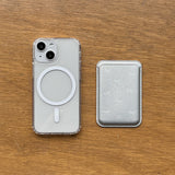 MagSafe Case Ribbon Pattern Silver Leather Card Wallet Set