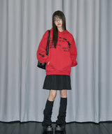 Star Applique Overfit Hood T-shirt - RED