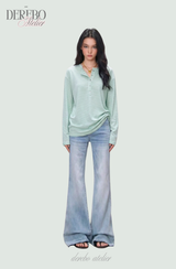 Mint Loose Stripe Long Sleeve T-shirt
