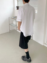 Two tuck wide banding half pants 2C