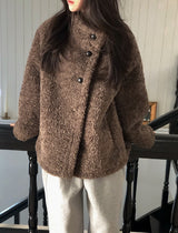 #Fluffy Boucle Ｈigh Neck Half Coat (4color)