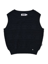 RIBBON CROCHET CROP KNIT VEST [DARK NAVY]