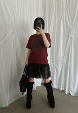 DOT MESH LAYERED CAN CAN SKIRT (IVORY, BLACK 2COLORS!)