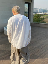 Non collar linen shirt 2C