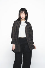 25SS EMBO LOGO OVERSIZE CHECK SHIRTS BLACK