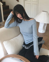 ガビルストライプオフショルダーティーシャツ