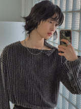 Tony snap stripe fur knitwear