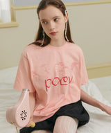 Flower Letter Oversized T-Shirt - Apricot