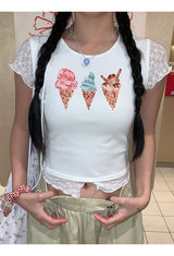 アイスクリームレースレイヤード半袖Tシャツ