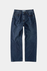 ルーズストレートバイカーデニムパンツ (Washed Navy)