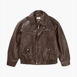 BOMBER LEATHER(FAUX) JACKET (brown)