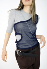 one shoulder mesh sleeveless(2color)