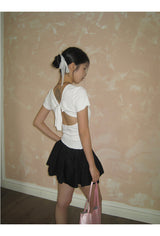 Back slit bow ribbed short sleeve tee