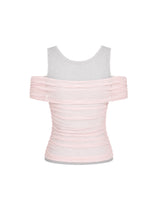 Rosina Sheer Ruched Off-Shoulder Layered Sleeveless Top Pink