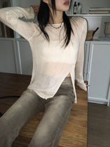 Lohil button slit ribbed see-through knit