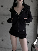 studded slim fit hooded zip-up (2color)