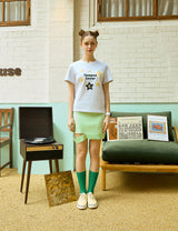 キャンパスラバーウィズスタークルーネックライトグレーウィメンズショートスリーブTシャツ [For women]