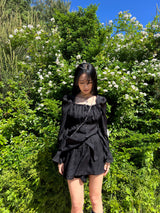 Ribbon puff strap blouse skirt pants setup SET (3 colors)
