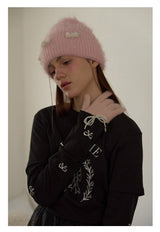 Pearl Ribbon Furry Knit Beanie
