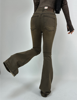 (BODY-SHAPING FIT♥) クラブレッグオータムスノーフレークストレッチウォッシュドデニムブラウンブーツカット