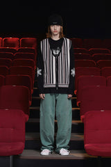 STRIPE ZIP KNIT VEST / BLACK