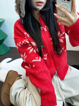 スノーフラワーカラーノルディックツーウェイジッパーニットジップアップ❤🖤🤎🩶🤍5カラー