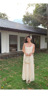 Mobile flower sleeveless long dress