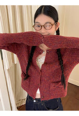 レッドボウポケットラウンドボカシュカーディガン