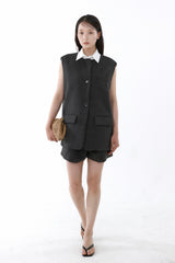 COLLARED SLEEVELESS JACKET_CHARCOAL