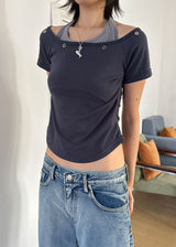 EYELET HALTER LAYER TEE (3color)