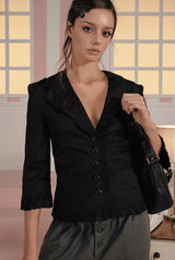 Button frill jacket - black  