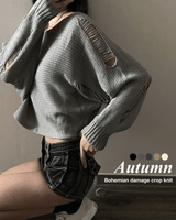  Bohemian damage crop long sleeve knit (5 colors)