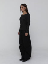 Slit Sleeve Top_Charcoal