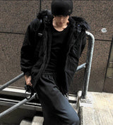【limited price】Deep Black Semi-Crop Fur Silver Winter Jumper Jacket - Deep Black 