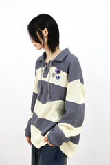 RELABEL(ラベル) ワッフルウィーブエスニックパターンコントラストカラーノッティドファブリックパッチワークプルオーバーニット