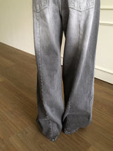 Watton back cut washed gray long wide denim pants