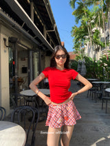 Check Floral Flare Mini Pants Skirt