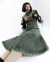 Ruffled Line Up Denim Dress