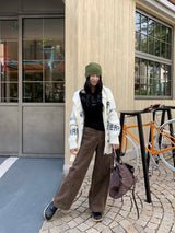 Bow Wide Hooded Knitwear Zip-Up Cardigan