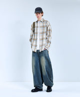 87-STAN083 Retro Plaid OverFit Pocket Long-Sleeved Check Shirt
