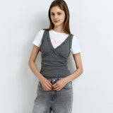 V-Neck Lace Sleeveless Charcoal