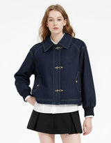 Nova Gold Button Short Denim Blouson Jacket