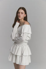 Tweed Cancan Frill Skirt White