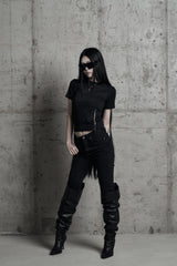 [label] sculptural Jersey zipper top BLACK