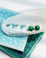 silver turquoise lotus stud rhodium plating + 925 silver earrings E063-04H