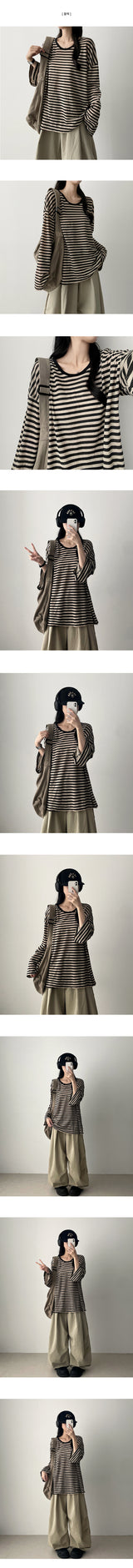 Romu Loose Fit Stripe Dangara Long Sleeve T-shirt