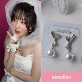 [Red Velvet スルギ Earrings] ダリアリボン＆パールピアス - Silver Color